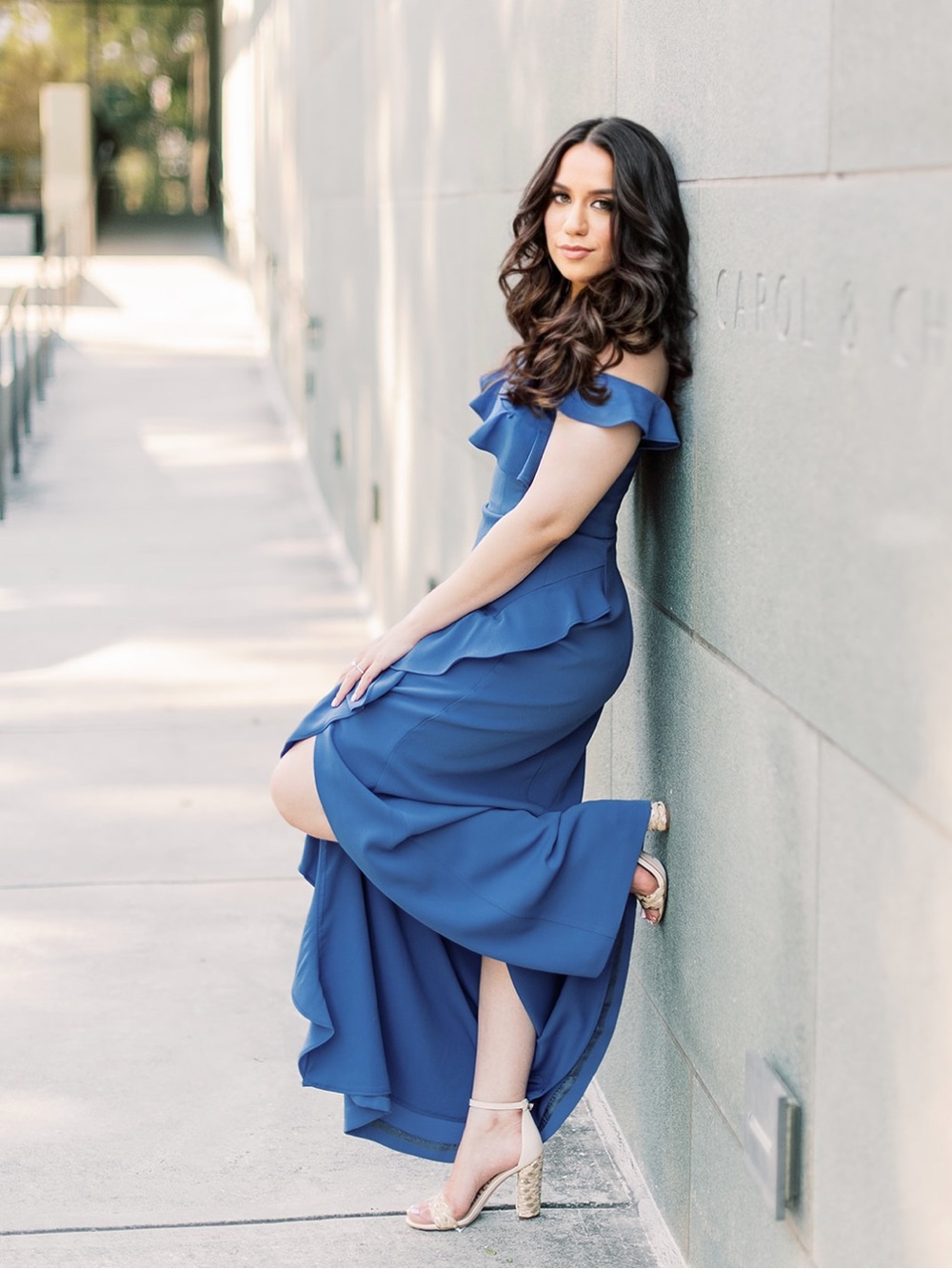 BCBGMaxAzria Royal Blue One-Shoulder Ruffle Column Gown - Worn Once!!